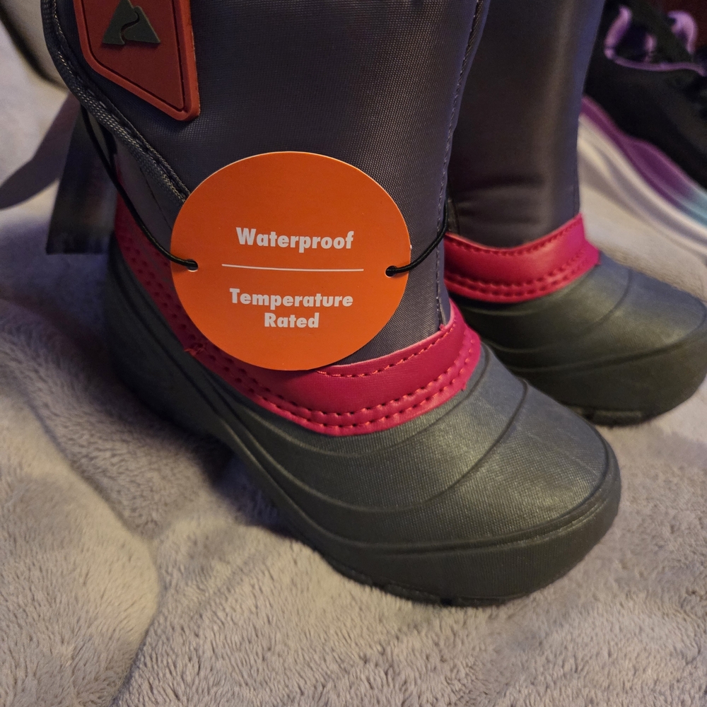 Ozark Trail Kids Gray and Pink Waterproof Snow Boots - Picture 2 of 4